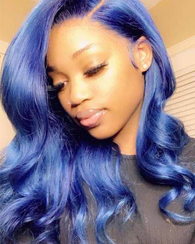 Blue Lace Front Wig 150% Wave Wigs 13x4 Human Hair Wigs Affordable Pre ...