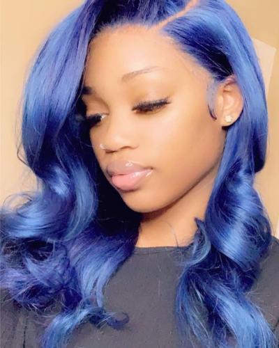 Blue Lace Front Wig 150% Wave Wigs 13x4 Human Hair Wigs Affordable Pre ...