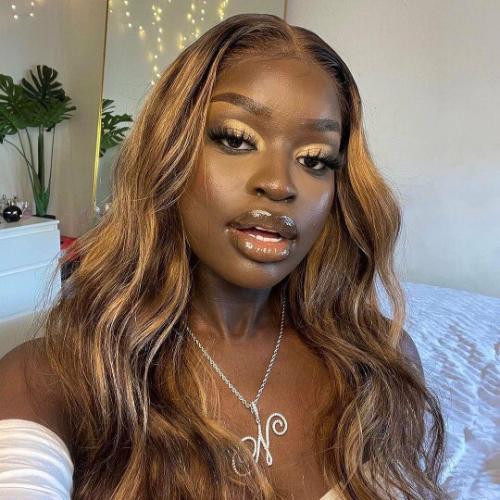 13X4 Lace Frontal Wig With Blonde Highlight on Wavy Hair Virgin Human ...