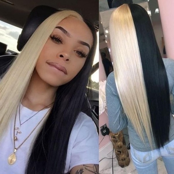 Carina Customized Half Blonde Half Black Straight Human Hair Wigs